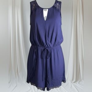 Adelyn Rae Navy Lace Trim Crossover Sleeveless Romper Size Small NWOT